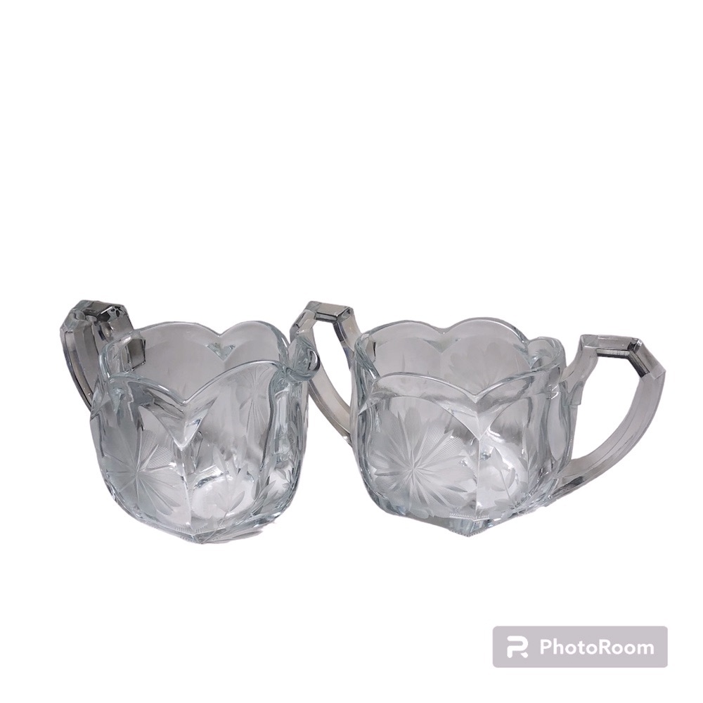 Vintage Floral Etched Sugar Bowl and Creamer Set Grannycore Cottagecore Kitchen